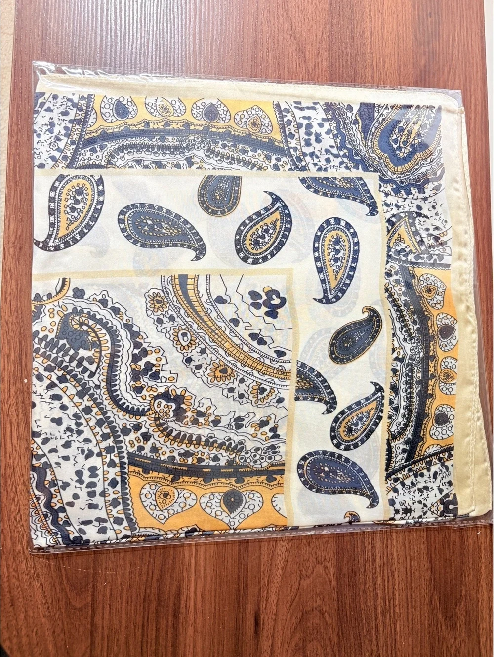 Elegant Paisley Scarf in Blue, Gold, and Cream – Lightweight and Versatile